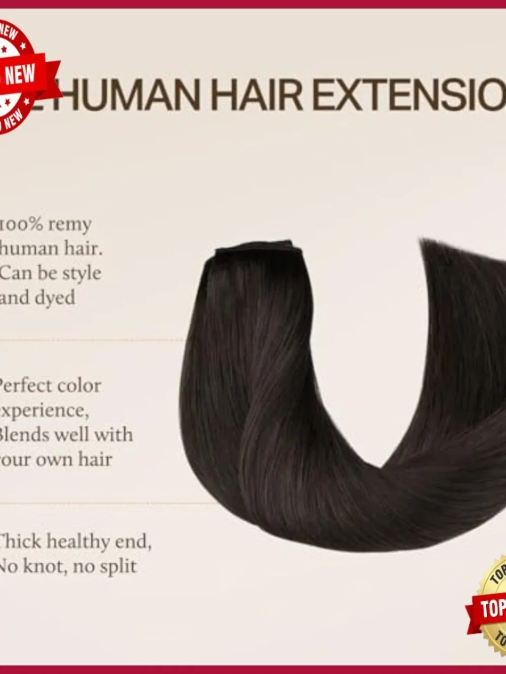 18 Inch 95g Human Hair Extensions, Invisible Wire, Adjustable Hairpieces